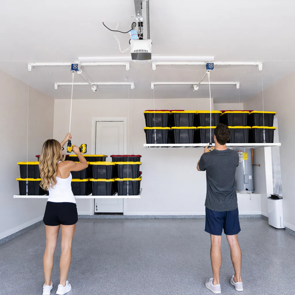 Retractable Ceiling Storage System Retractable Ceiling Storage Rack - Ultra Heavy Duty – Connect Flooring