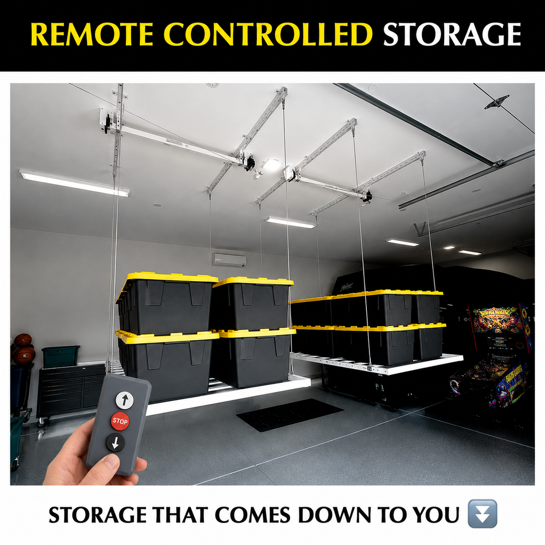 Remote Controlled Retractable Ceiling Storage Rack - Ultra Heavy Duty